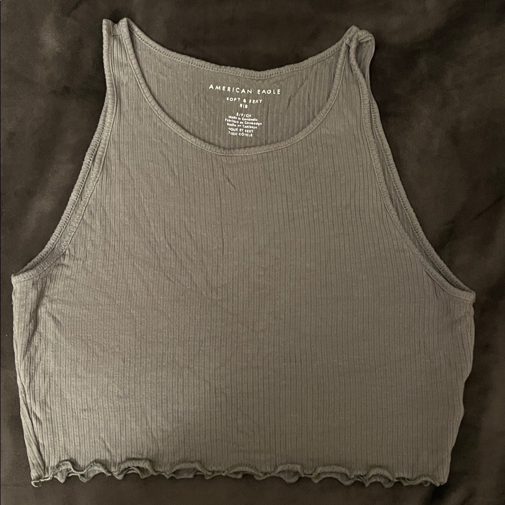 American Eagle Outfitters Green Ribbed Crop Top